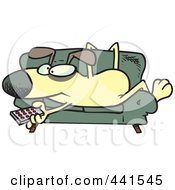 Royalty Free RF Clip Art Illustration Of A Cartoon Dog Holding A Remote Control And Resting On A Couch