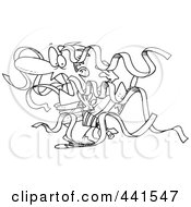 Royalty Free RF Clip Art Illustration Of A Cartoon Black And White Outline Design Of A Businessman Being Attacked By Red Tape
