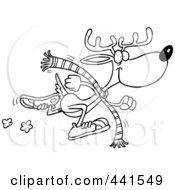 Poster, Art Print Of Cartoon Black And White Outline Design Of A Running Reindeer