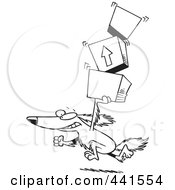Poster, Art Print Of Cartoon Black And White Outline Design Of A Retriever Dog Carrying Packages