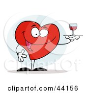 Smiling Red Heart Serving A Glass Of Red Wine