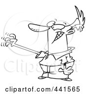 Royalty Free RF Clip Art Illustration Of A Cartoon Black And White Outline Design Of A Man Reaching by toonaday