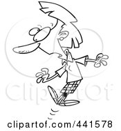 Royalty Free RF Clip Art Illustration Of A Cartoon Black And White Outline Design Of A Shocked Woman Jumping by toonaday