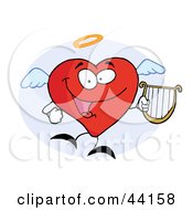 Angel Red Heart Character Flying With A Lyre
