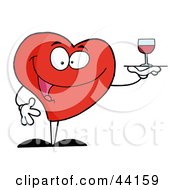 Poster, Art Print Of Happy Red Heart Serving A Glass Of Red Wine