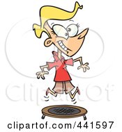 Cartoon Woman Jumping On A Trampoline