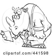 Poster, Art Print Of Cartoon Black And White Outline Design Of A Business Rhino Reading A Memo