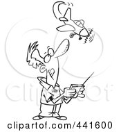 Royalty Free RF Clip Art Illustration Of A Cartoon Black And White Outline Design Of A Man Flying A Remote Control Plane