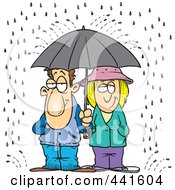 Poster, Art Print Of Cartoon Couple Sharing An Umbrella In The Rain