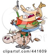 Royalty Free RF Clip Art Illustration Of A Cartoon Fat Cowboy On A Bull