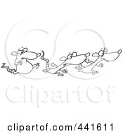 Royalty Free RF Clip Art Illustration Of A Cartoon Black And White Outline Design Of Rats Racing
