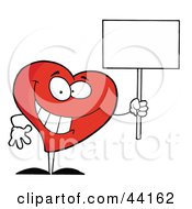 Poster, Art Print Of Friendly Heart Character Holding A Blank White Sign
