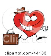 Happy Business Heart Character Wearing A Hat And Running To Work
