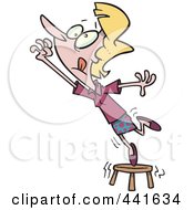 Poster, Art Print Of Cartoon Businesswoman Standing On A Stool And Reaching