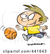 Poster, Art Print Of Cartoon Boy Dribbling A Basketball