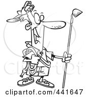 Royalty Free RF Clip Art Illustration Of A Cartoon Black And White Outline Design Of A Man Ready To Do His Gardening by toonaday
