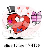 Poster, Art Print Of Romantic Gentleman Heart Holding A Single Rose And A Gift