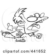 Royalty Free RF Clip Art Illustration Of A Cartoon Black And White Outline Design Of A Rebel Boy Running
