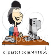 Poster, Art Print Of Cartoon Pleasant Receptionist Sitting At Her Desk