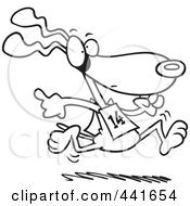 Royalty Free RF Clip Art Illustration Of A Cartoon Black And White Outline Design Of A Dog Running In A Race