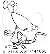 Royalty Free RF Clip Art Illustration Of A Cartoon Black And White Outline Design Of A Rat Looking Back by toonaday