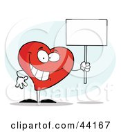 Poster, Art Print Of Grinning Heart Character Holding A Blank White Sign