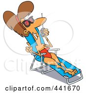 Poster, Art Print Of Cartoon Woman Sun Bathing And Talking On A Cell Phone