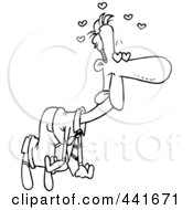 Poster, Art Print Of Cartoon Black And White Outline Design Of A Love Sick Businessman Floating