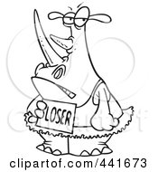 Royalty Free RF Clip Art Illustration Of A Cartoon Black And White Outline Design Of A Loser Ballerina Rhino by toonaday