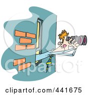 Royalty Free RF Clip Art Illustration Of A Cartoon Businessman Looking Out A Window With Binoculars