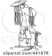 Poster, Art Print Of Cartoon Black And White Outline Design Of A Man Draped In Spaghetti