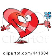 Poster, Art Print Of Cartoon Romantic Heart Holding Flowers