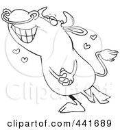 Poster, Art Print Of Cartoon Black And White Outline Design Of An Infatuated Bull