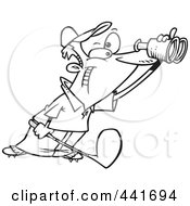 Poster, Art Print Of Cartoon Black And White Outline Design Of A Golfer Using Binoculars