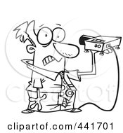 Royalty Free RF Clip Art Illustration Of A Cartoon Black And White Outline Design Of A Man Shining A Projector In His Face