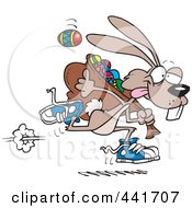 Royalty Free RF Clip Art Illustration Of A Cartoon Easter Bunny Running With A Bag Of Eggs