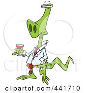 Poster, Art Print Of Cartoon Lizard Carrying A Glass Of Wine