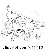 Royalty Free RF Clip Art Illustration Of A Cartoon Black And White Outline Design Of A Longhorn Bull