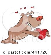 Poster, Art Print Of Cartoon Bear Holding A Be Mine Heart Box