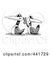 Royalty Free RF Clip Art Illustration Of A Cartoon Black And White Outline Design Of A Pair Of Loons