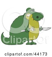 Clipart Illustration Of A Hungry Green Gator Holding A Knife And Fork