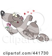 Poster, Art Print Of Cartoon Romantic Bear Running With Flowers