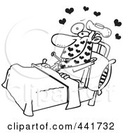 Royalty Free RF Clip Art Illustration Of A Cartoon Black And White Outline Design Of A Man With Love Sickness