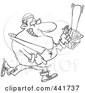 Royalty Free RF Clip Art Illustration Of A Cartoon Black And White Outline Design Of A Lumberjack Carrying A Saw