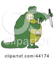 Poster, Art Print Of Hungry Green Croc Holding A Knife And Fork