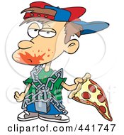 Poster, Art Print Of Cartoon Messy Boy Eating Pizza