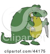 Poster, Art Print Of Hungry Green Crocodile Holding A Knife And Fork