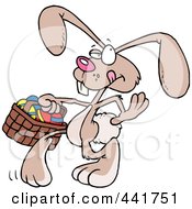 Poster, Art Print Of Cartoon Easter Bunny Walking With An Easter Basket