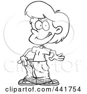 Poster, Art Print Of Cartoon Black And White Outline Design Of A Woman Displaying Her Loose Pants