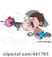 Cartoon Girl Shooting A Gun And Playing Laser Tag